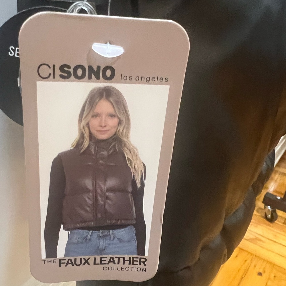 New With Tags Cisono Los Angeles Black Vegan Faux Leather Vest, Size XL